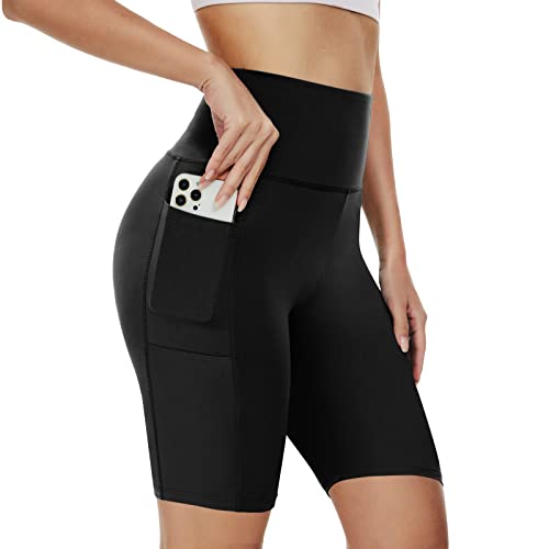 AMIYOYO Radlerhose Damen mit Taschen Leggings Sporthose Kurze High Waist...