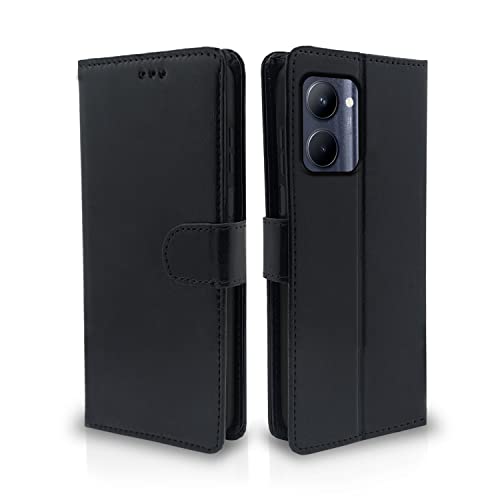 Image of Pikkme Realme C33 Flip Case Leather Finish | Inside TPU with Card Pockets | Wallet Stand and Shock Proof | Magnetic Closing | Complete Protection Flip Cover (Black)