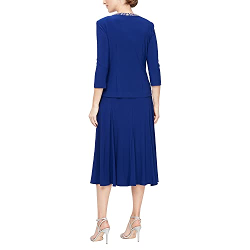 Image of Alex Evenings Women's 2 Piece Tea Length Jacket Dress with Sequin Beaded Trim