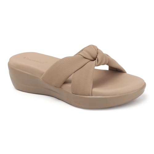 Image of Women's Wedge Slip-On Sandals with Knot Strap | Comfortable Casual Platform Slippers for Girls & Women