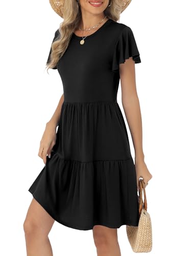 HiMONE Summer Dresses for Women 2025 Vacation Sundresses Ruffle Sleeve Boat Neck with Pockets A Line Casual Dress XS-2XL
