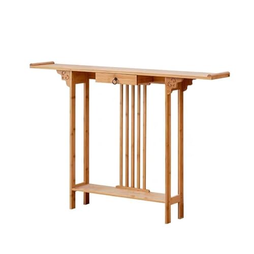 収納引き出し付きスリムコンソールテーブル - リビングルーム、玄関、廊下に最適なスリムテーブル - ナチュラル仕上げ (120cm x 20cm x 80cm)