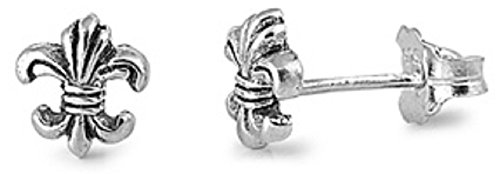 Sterling Silver Silver Stud Earrings - Fleur de Lis
