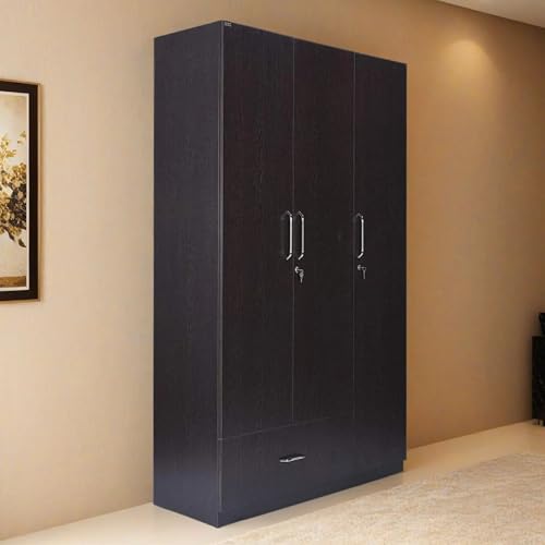Image of CASPIAN Engineered Wood 3 Door Wardrobe (Walnut) | Pre Assembly Furniture with Door Lock | Cupboard /Almirah for Office & Home | Bedroom Clothes Storage Organizer with Hanging Space & 8 Shelves