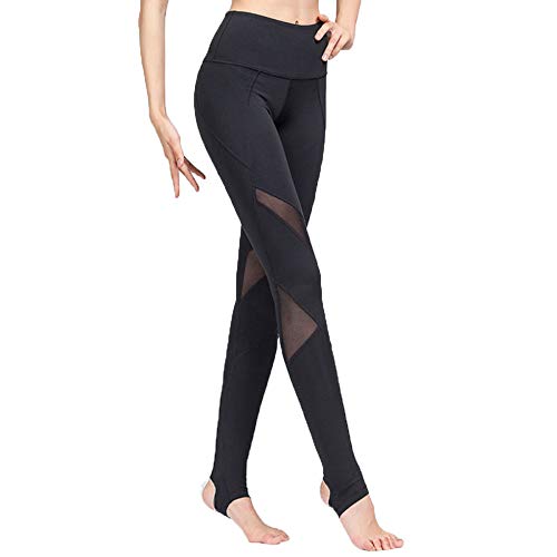 MHDE Women's Yoga Sports Pants Outdoor Fitness Walking Leggings with High Waist Running Workout Elastic Quick-Drying Fashion,Black-S