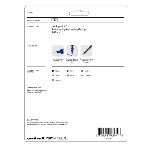 Uniball Vision Needle Rollerball Pens With 0.7Mm Fine Point, Assorted, 8 Count #TOP1