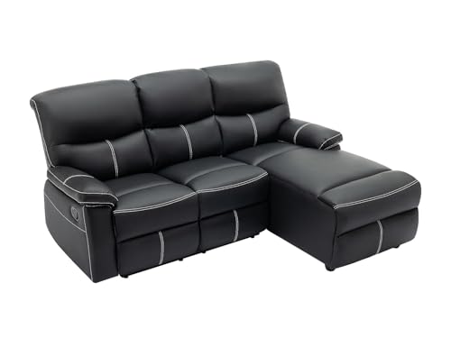 Vente-unique-Canapé d'angle Droit Relax en Simili Noir Canby