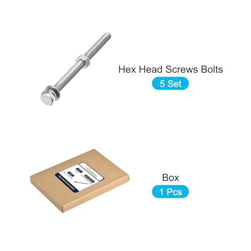 Image of METALLIXITY Hex Head Screws Bolts, Nuts, Flat & Lock Washers Kits (M8-1.25x110mm) 5 Set, Stainless Steel Fully Threaded Machine Screws Bolt Set - for Home Appliance Equipment