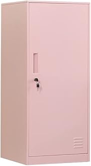 1 Door Metal Vertical Storage Locker for Kids Bedroom, Children Room, School, Office, Home,Stackable Steel Storage Cabinet for Toys, Sports Equipment,Anti-Falling Device. (1D, Pink)