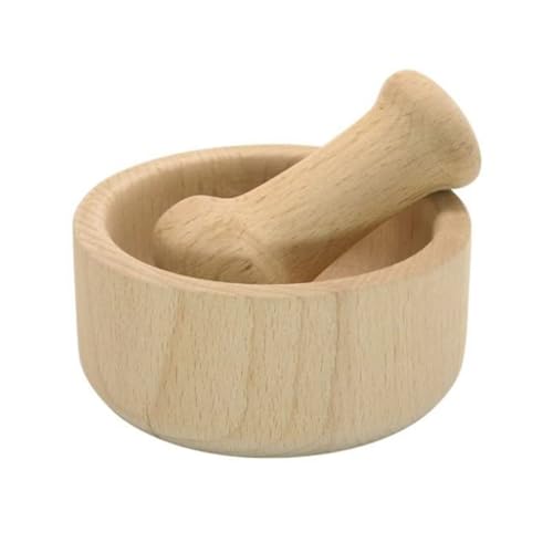 Fackelmann 30965 Mortier et pilon, lot mortier et pilon en bois, mortier du cuisine, Bois, Beige, 10 x 8 x 4,5 cm