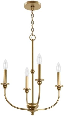 Hunter - Southcrest 4-Light Luxe Gold, Medium Size Chandelier, Dimmable, Casual Style, Candle Shaped, for Bedrooms, Kitchens, Dining, Living Rooms - 48067