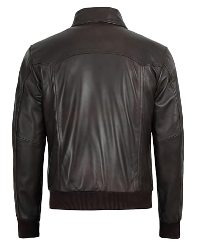 Image of Decrum Men's Bomber Leather Jacket - Vintage Style Real Lambskin Leather Jacket with Rib-Knit Cuffs and Hem