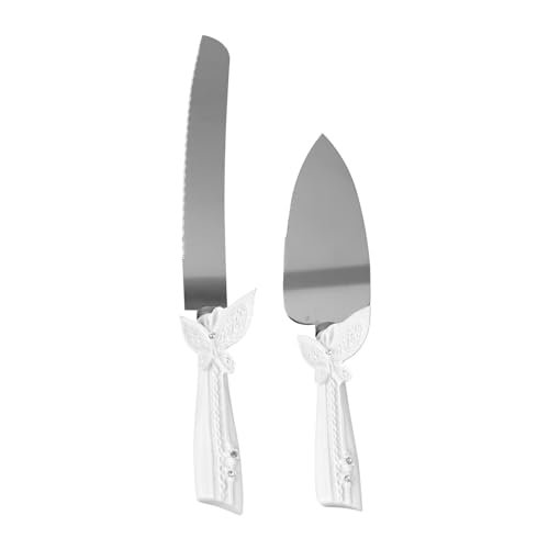 SOLUSTRE 2Pcs Wedding Cake Server Set with Elegant Bridal Shower present Decoration Handle Utensils for Weddings Anniversaries