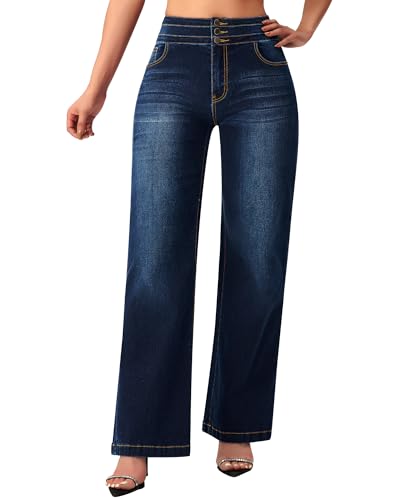 roswear Women's Wide Leg High Waisted Jeans Stretchy Trendy Denim Jeans3