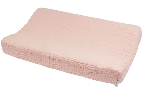Meyco Baby Uni Wickelauflagenbezug (Wickelunterlage aus 100% Baumwolle, vorgewaschen, weich, hautfreundlich, waschbar & trocknergeeignet, Größe: 50 x 70 cm), Soft pink