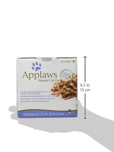 Applaws 100% natürliches Premium-Nassfutter für ausgewachsene Katzen, Fisch-Multipack-Auswahl in Brühe - Packung mit 12 x 70g Dosen
