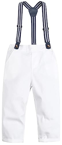 Image of SANGTREE Boys Gentleman Clothes Set, Short Sleeve Shirt with Bowtie + Suspender Pants Outfit, 3 Months - 6 Years