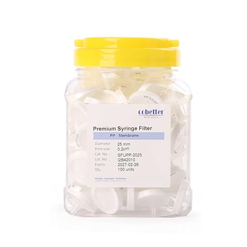Image of 100 Pack PP Syringe Filter Lab Filters 10.0μm Pore Size 25mm Diameter Hydrophobic Filtration Non-sterile White