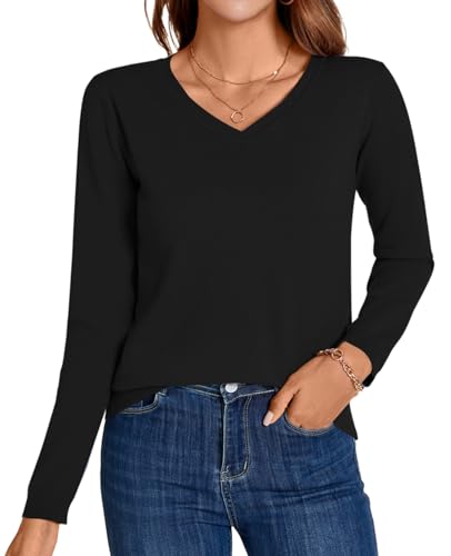 Image of MINTLIMIT Lightweight Sweaters for Women 2024 Casual Fall Long Sleeve Shirts Blouse Knit V Neck Pullover Sweater Tops