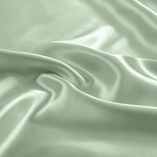 Image of Ersmak 6 Pieces Satin Duvet Cover Full /Queen Size Luxury Silky Bedding Duvet Cover Set with 1 Soft Duvet Cover, 4 Queen Pillowcases and 1 Body Pillowcase, Sage Green