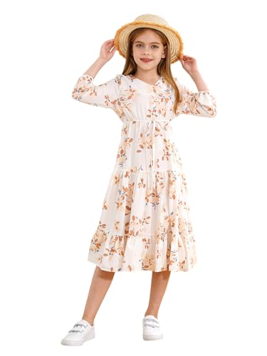 Robe de vacances imprimée fleurs avec manches longues légères pour fille de 2 à 14 ans