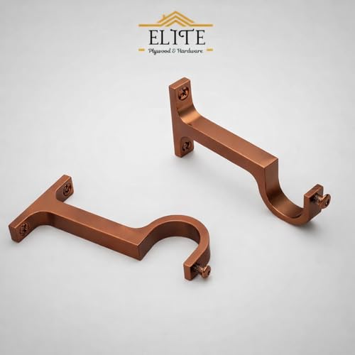 Image of Elite Aluminum Curtain Rod Brackets - Heavy-Duty Wall Mount Clamps for Curtain Rod Support for Door and Window Curtain Rods with Screw and Wall Plug - Pack of 2PCS (Rose Gold)
