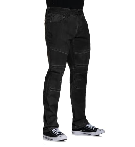Affliction Men's Black Denim Jeans, Distressed Moto Style, Straight Leg Cut with Contrast Stitching3