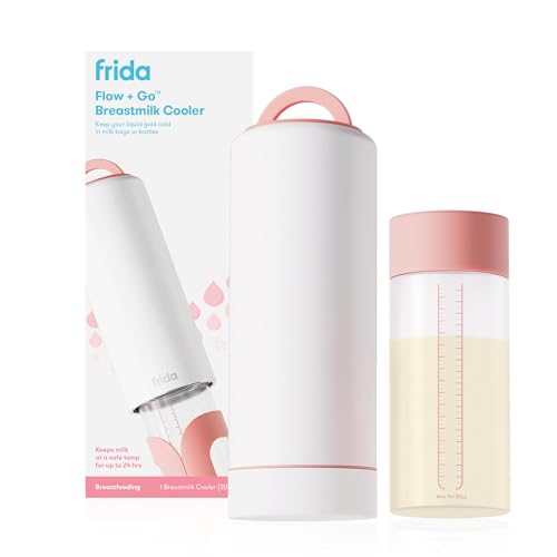 Image of Frida Mom Flow + Go Breastmilk Cooler Bottle, 24hr Portable Breastmilk Cooler for Travel, Designed to Store Breastmilk Bags & Bottles, Includes 2 Ice Pucks & Carrying Handles, Lightweight, 20oz