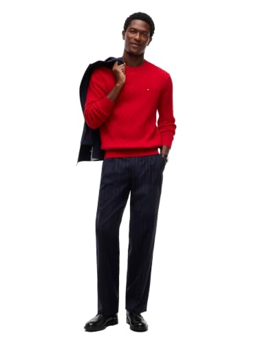 Image of Tommy Hilfiger Men's Cable Knit Crewneck Sweater Lightweight Pullover