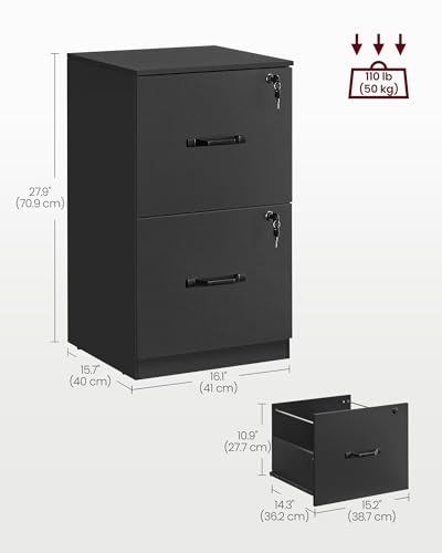 image for VASAGLE 2 Drawers File Cabinet with Lock, Printer Stand, Office Filing