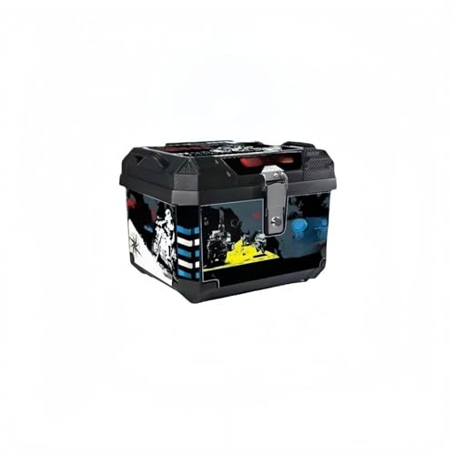 バイク用リアボックス 48L 大容量・防水防塵仕様・取付ベース付き | 軽量アルミ製スクエアデザイン・汎用キャリア対応 | キーロック式盗難防止・簡単脱着・ツーリング/通勤/デリバリー適用・バックレスト付き・黒色 (マルチカラー10)