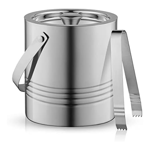 JoyJolt Double Wall Ice Bucket with Lid, Tongs and Strainer Cover