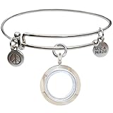 NewCharms Bangle Bracelet and Twist Stainless Steel Small Round Locket Clear Accents