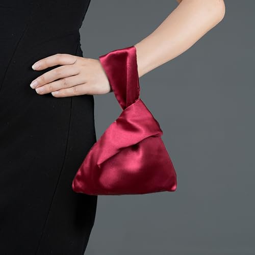 Image of Small Satin Wrist Clutch Purse Bag Mini Knot Evening Handbag for Women