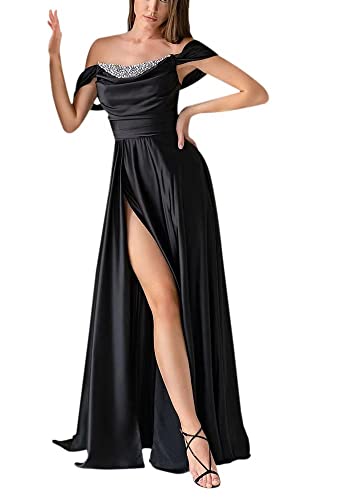 Andybridal Satin Prom Dress Halter Beaded Sequins Backless Long Evening Dresses Navy Blue 10 #TOP6
