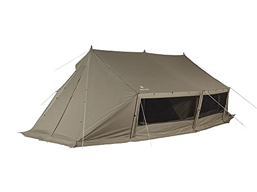 Snow Peak Living Lodge M 4 Season Rectangular Tent, Cabin Style, Free Standing, Unisex, 3-5 Person, 76 ft Inner Area, 163 ft Porch & Vestibules, Aluminum Poles
