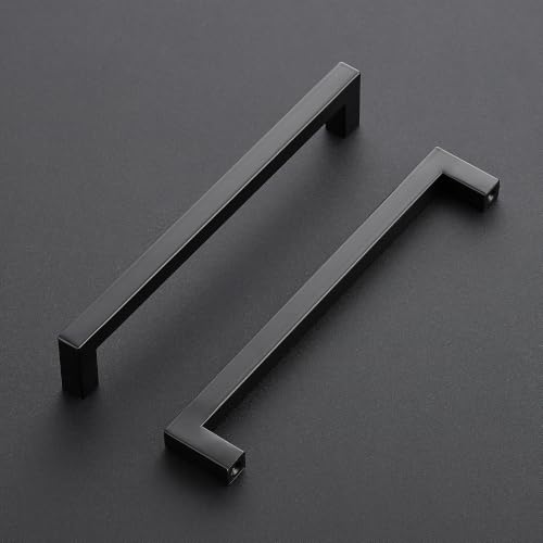 Image of Ravinte 20 Pack Kitchen Matte Black Cabinet Handles 7-1 /2 Inch Hole Center Stainless Steel Square Cabinet Pulls for Dresser Drawer Cupboard Handles with Screwdriver