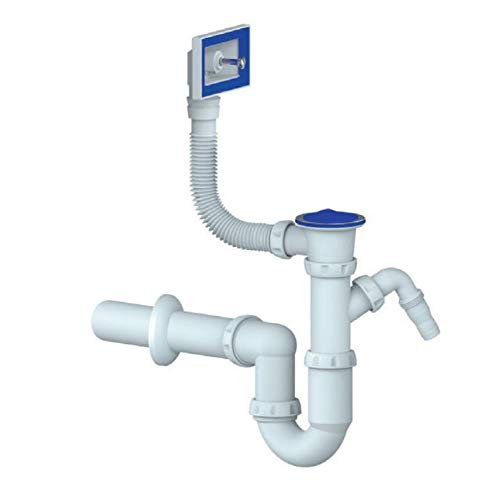 Spülen Siphon Sifon Edelstahlgitter flexibler Überlauf Anschluss Geschirrspüler