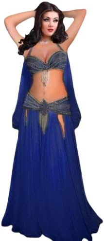 Handmade Egyptian Belly Dance Suit 3 Pieces Blue, One Size: Buy