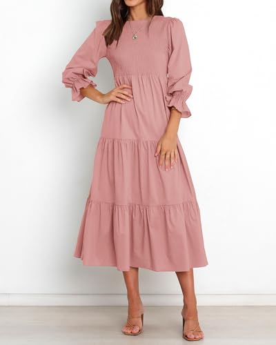 BTFBM Women Casual Long Sleeve Crew Neck Fall Dress Bohemian Relaxed Fit Floral Flowy Maxi Dresses Tiered Cocktail Dress