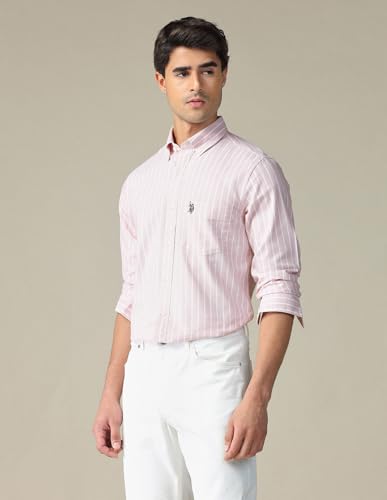 Image of U.S. Polo ASSN. Striped Regular Fit Shirt for Men - 100% Cotton, Breathable & Comfortable, Full Sleeves Casual Shirt for Men