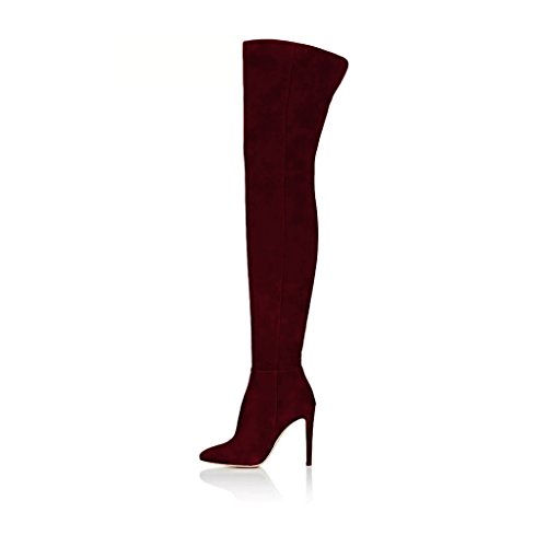 FSJ Women Chic Faux Suede Knee High Long Boots Pointed Toe Side Zipper High Heel Shoes Size 4-15 US2