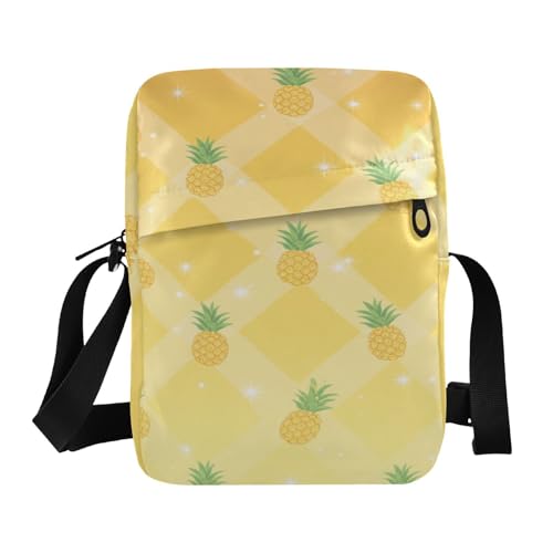 messenger bag for men Shoulder Bag For Woman Cross Body Purse Adjustable Strap for work work - Yellow Glitter Pineapple