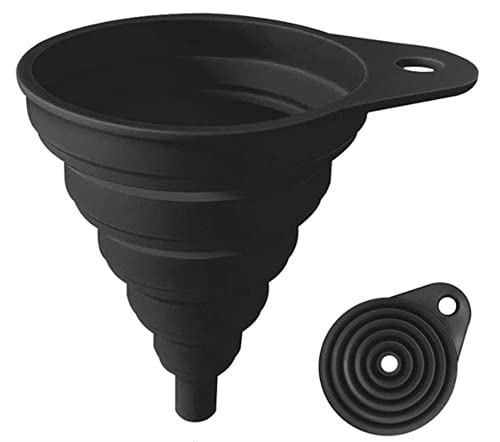 ELECDON Kitchen Funnel Food Grade Silicone Collapsible Kitchen Funnel Food Grade Funnels for Filling Bottles Powder Transfer Large Wide Mouth Canning Funnel Small Funnel Kitchen Gadgets (Black)
