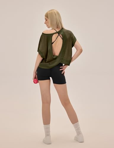 Image of UNIANKIYA Open Back Workout Tops for Women Loose Fit Athletic Crop Tee Short Sleeve Gym Running Yoga Shirt
