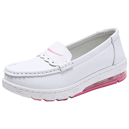 YUKTOPA Women's Work Nursing Shoes Slip On Nurse Hospital Healthcare Shoes Slip-Resistant Restaurant Work Food Service Shoes White/Pink 39