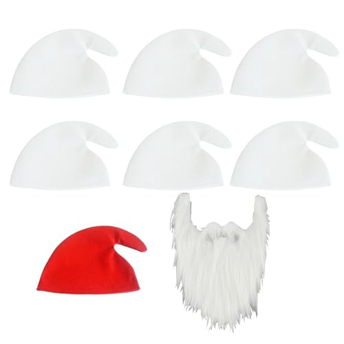streeHerjjkeA1 8 Piezas Sombreros De Enanito Con Barba Y Cejas,Sombreros De Gnomi Puntiagudo, Elfo Sombrero, De Enano,De Gnomo Sombrero De Duende Accesorios Para Carnaval Halloween Navidad Fiesta