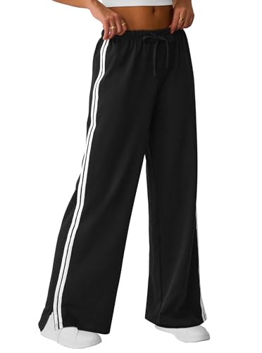 SOFIA'S CHOICE Women's Drawstring Sweatpants Side Stripe Pants Wide Leg Track Pants with Pockets