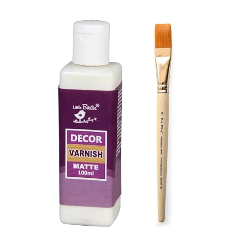 Image of Little Birdie Varnish Matte 100ml with Flat Brush Size 10 | Perfect Set for Smoothly Applying Varnish on Acrylic & Oil Painting, MDF, Wood, Canvas, Glass, Metal, Terracotta, Decoupage DIY Craft