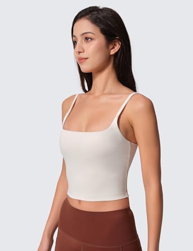 Image of Womens Scoop Neck Longline Sports Bra U Back Adjustable Strap Double Lined Workout Crop Tank Top with Built in Pads